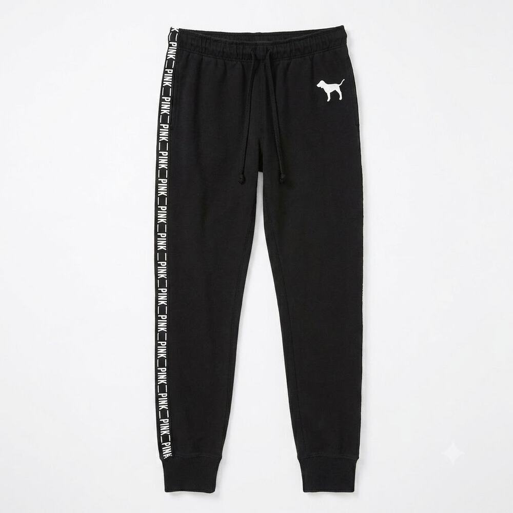 PINK Victorias Secret Spell Out Side Strip Joggers Black White Lounge Womens XS
